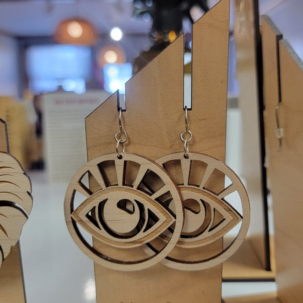 Universal Eye Wooden Hoop Earrings NWT Hypoallergenic